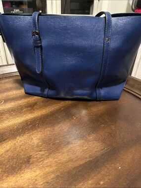 Blue Leather-Effect Tote Bag